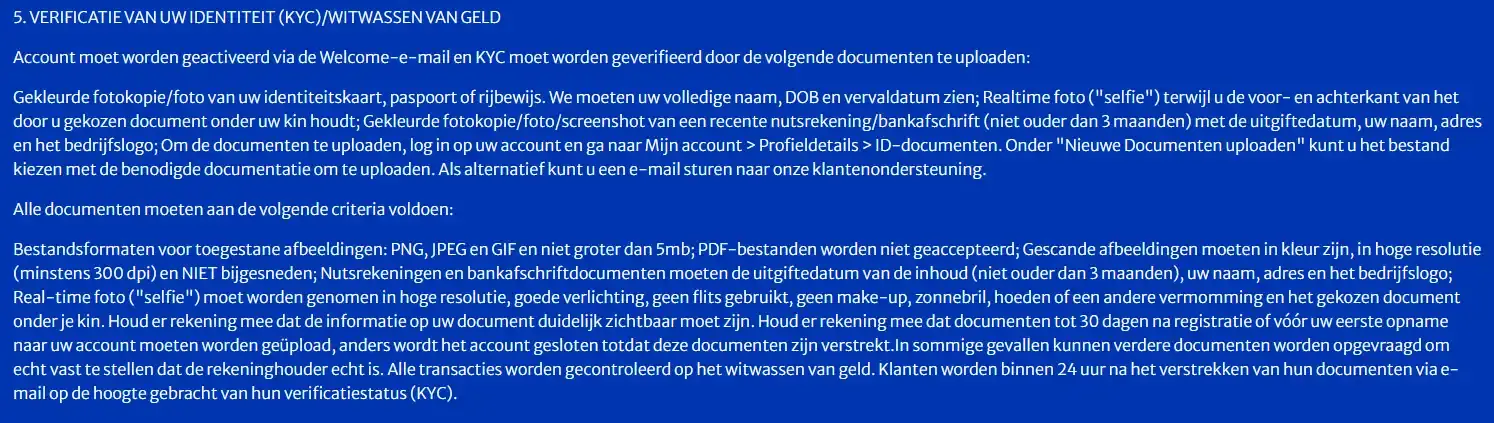Documentupload in het Samiland-account voor identiteitsverificatie