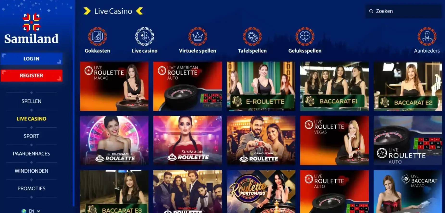 Samiland speloverzicht met slots, live casino en verschillende casinocategorieën